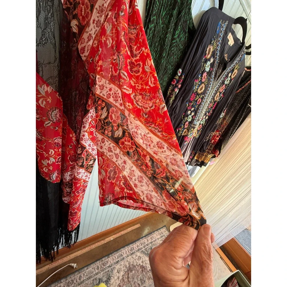 Xhilaration Red Paisley Fringe Kimono XXL Witchy Whimsigoth Festival Boho - Picture 5 of 8